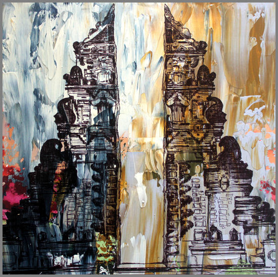 Bali_Zeichnung_Mischtechnik_Acryl_Indonesien_Himmelstor_Tempeleingang_Gabriela_Csikos